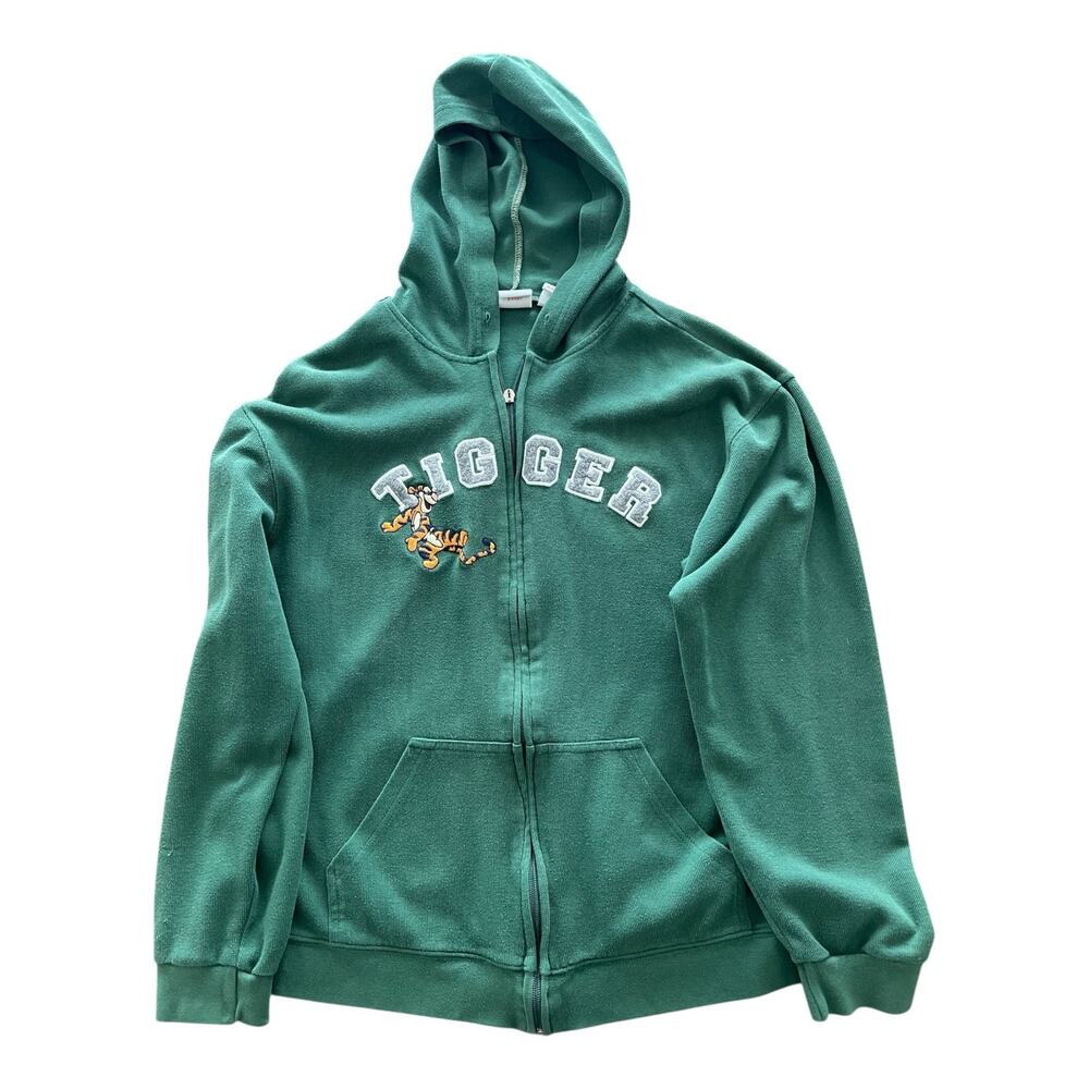 Disney Emboidered Tigger Pocket Zip Up Green Hoodie Adult Medium